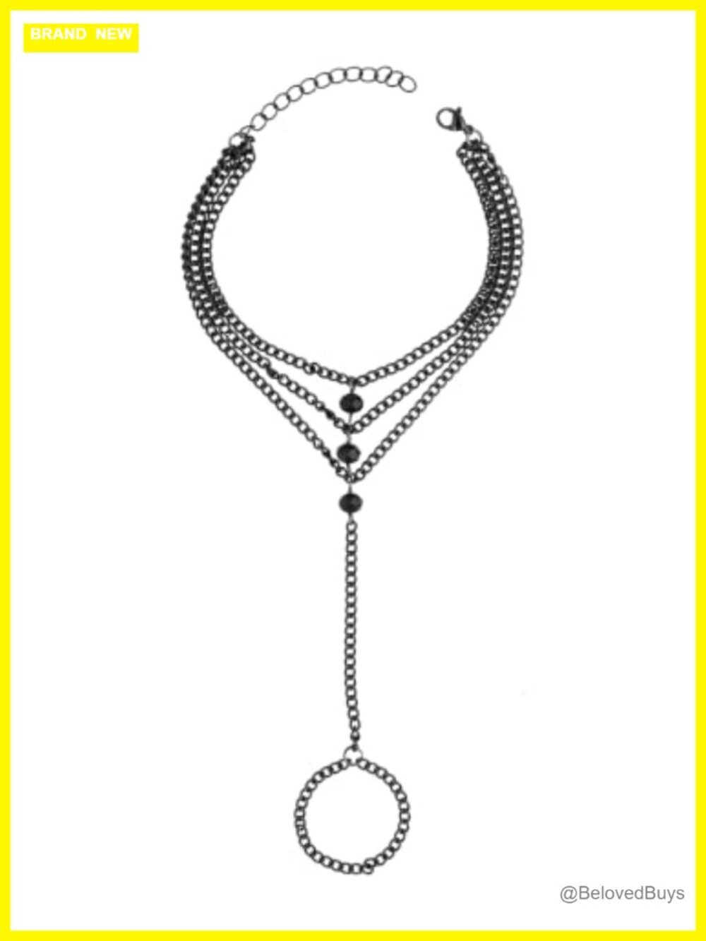 Gothic Emo Punk Grunge Black Finger Chain Bracelet Zinc Alloy Stainless Steel